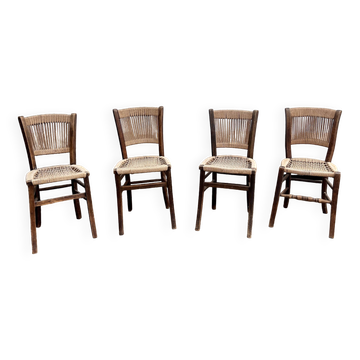 Série de 4 Chaises bistrot vintage en Corde