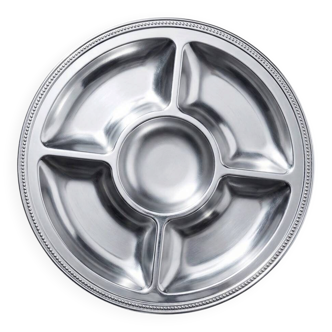 Large compartmented stainless steel hors d'oeuvre platter by Guy Degrenne, France, vintage.