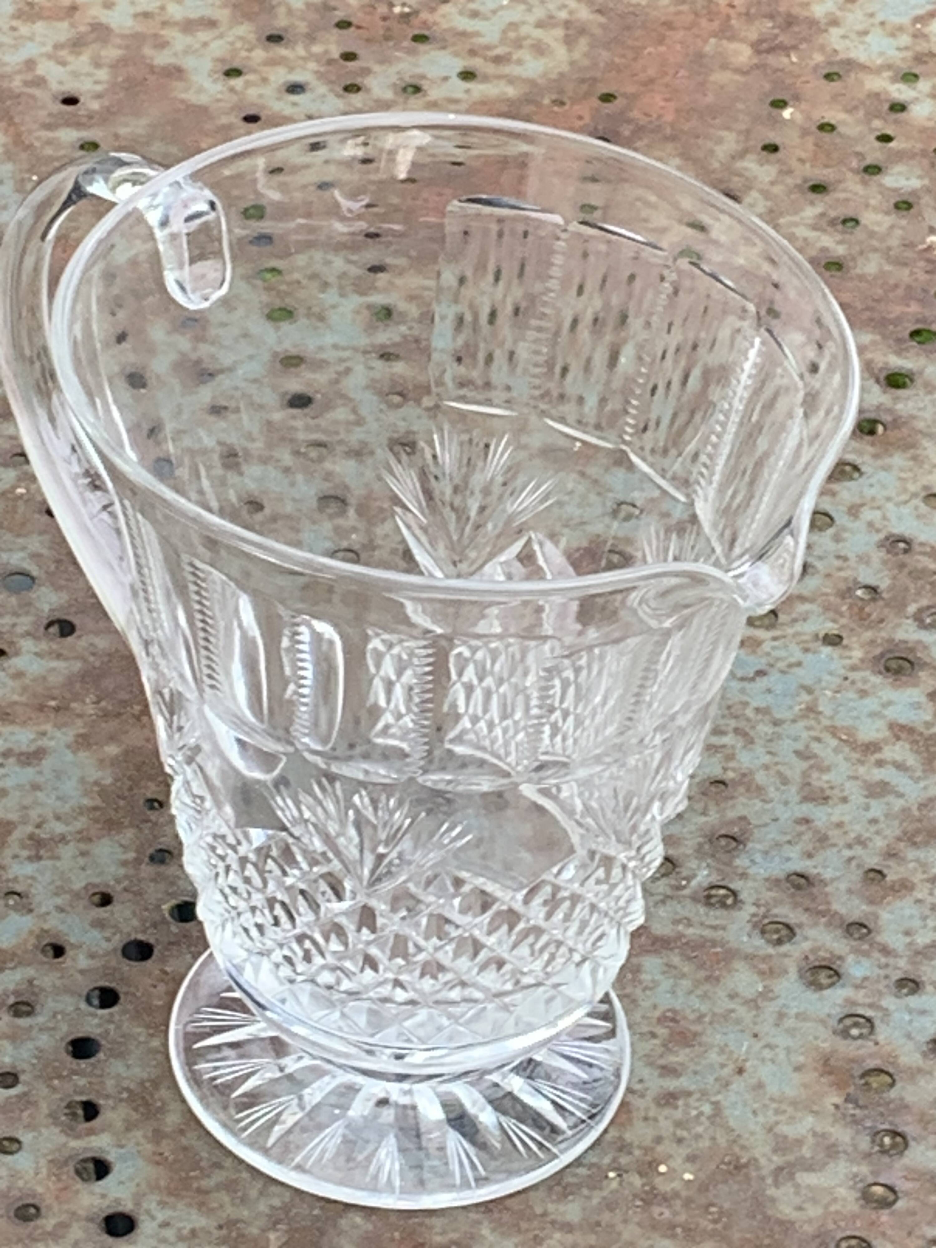 Carafe in transparent glass and crystal, chiseled, old pineapple pattern
