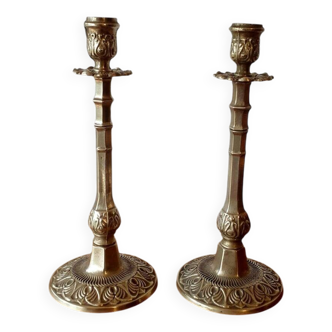 Paire bougeoirs en bronze