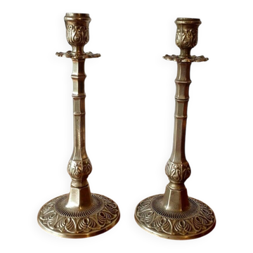 Paire bougeoirs en bronze