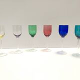 Set of Six Colorful Murano Blown Glass Wine Glasses, Italy 1980s