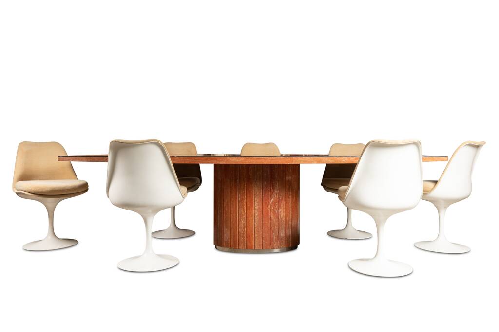 Willy Rizzo. Large table in orange-red travertine. 1970s.