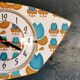Vintage formica clock silent asymmetrical wall pendulum "Blue flowers"