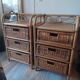 Lot de 2 commodes 3 tiroirs en rotin vintage