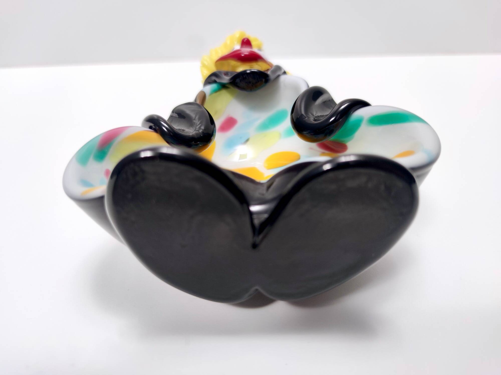 Black and Multicolored Murano Glass Clown Trinket Bowl / Ashtray, Italy