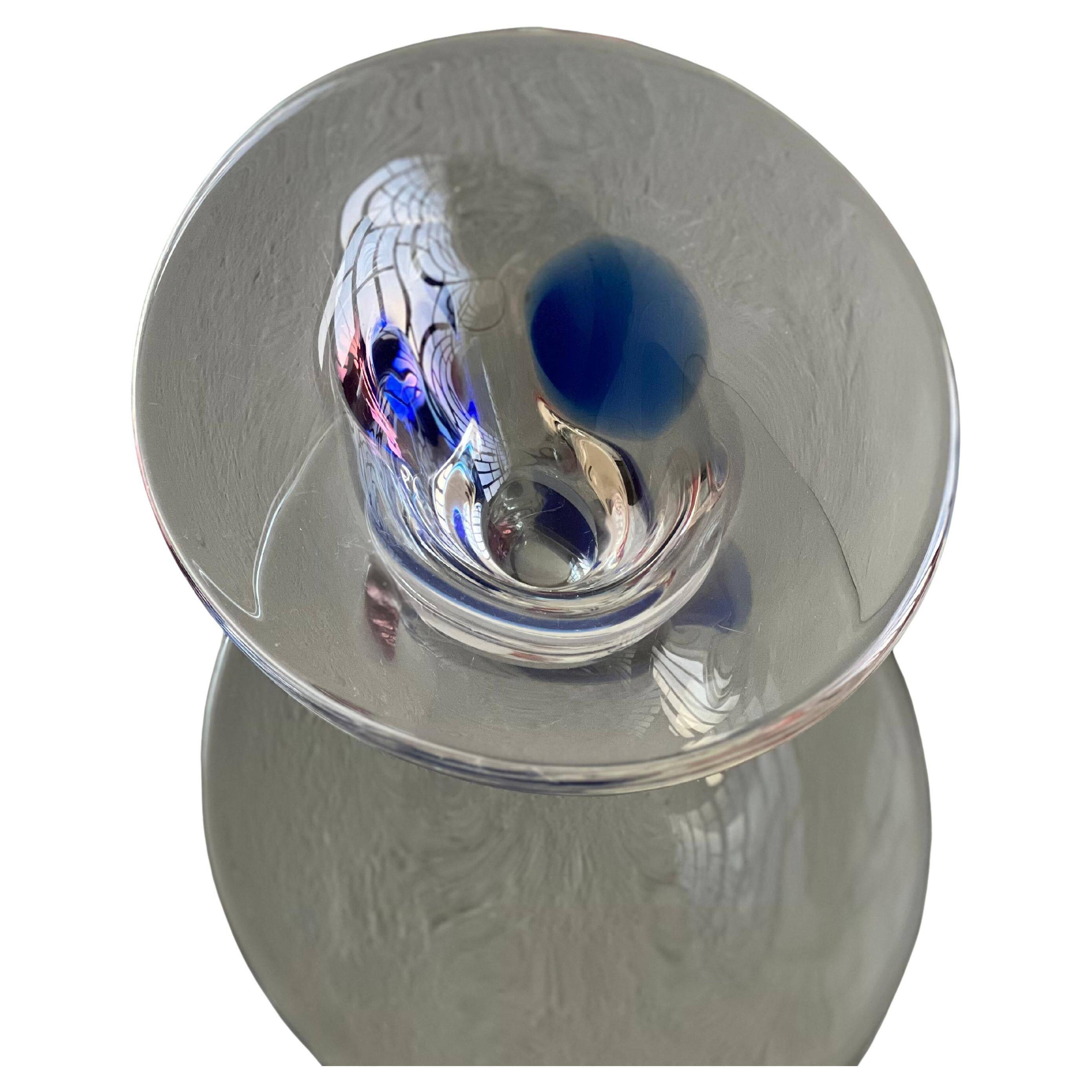 Bol décoratif en verre vintage, accents bleus, fabriqué en Italie.