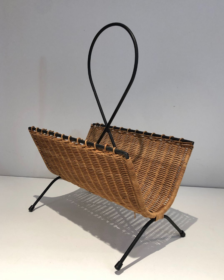 Rattan and black lacquered metal magazine racks