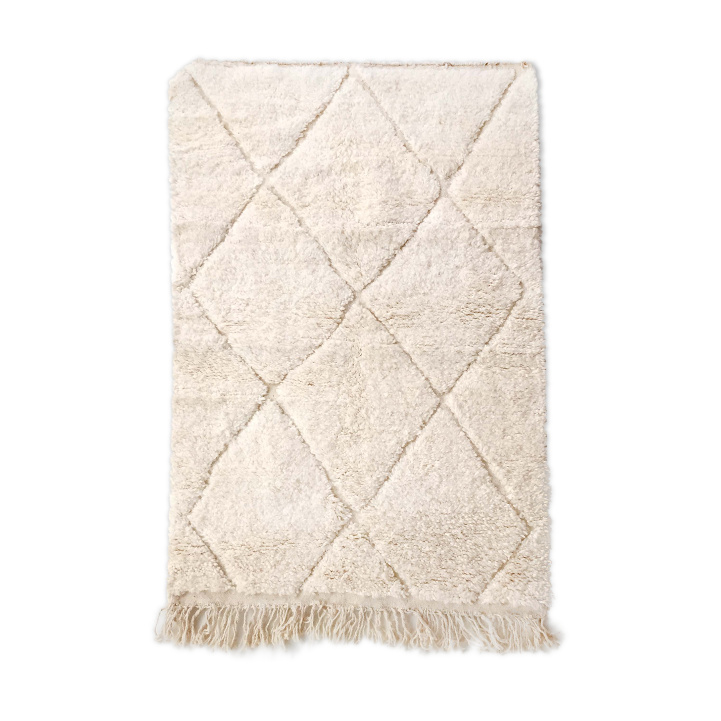 Moroccan Berber carpet blessed ouarain ecru plain with engraved diamonds 148x96cm