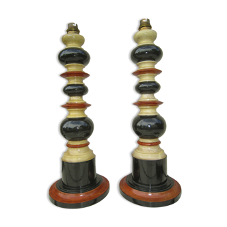 Pair of lamp Signed G - Lanvin lacquered wood Vintage 1950/ 60s