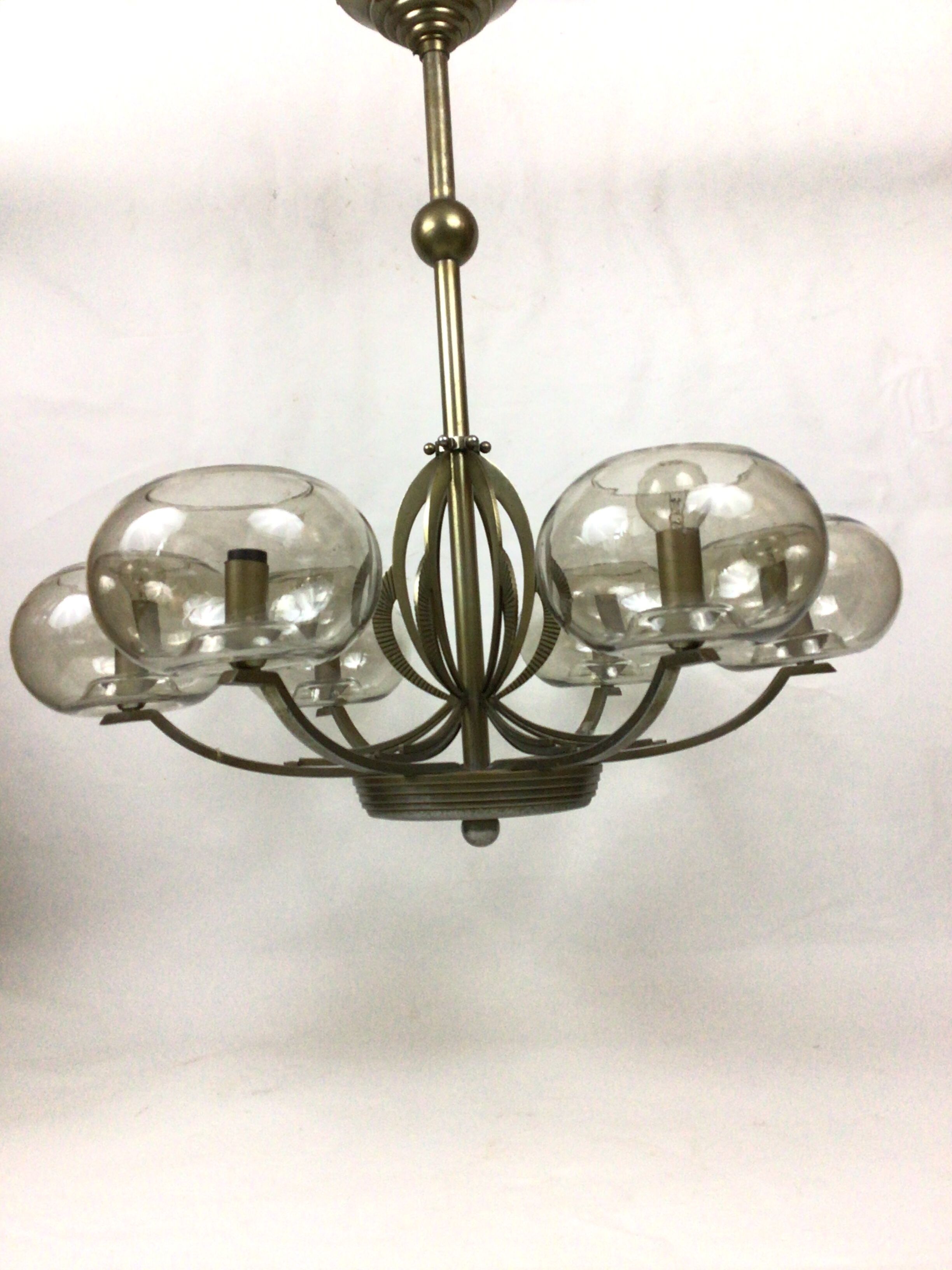 Lustre Art déco en métal et verre teinté