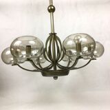 Art Deco chandelier in metal and tinted glass