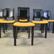 Vintage black leather and yellow fabric dining chairs, set of 6, 1980s