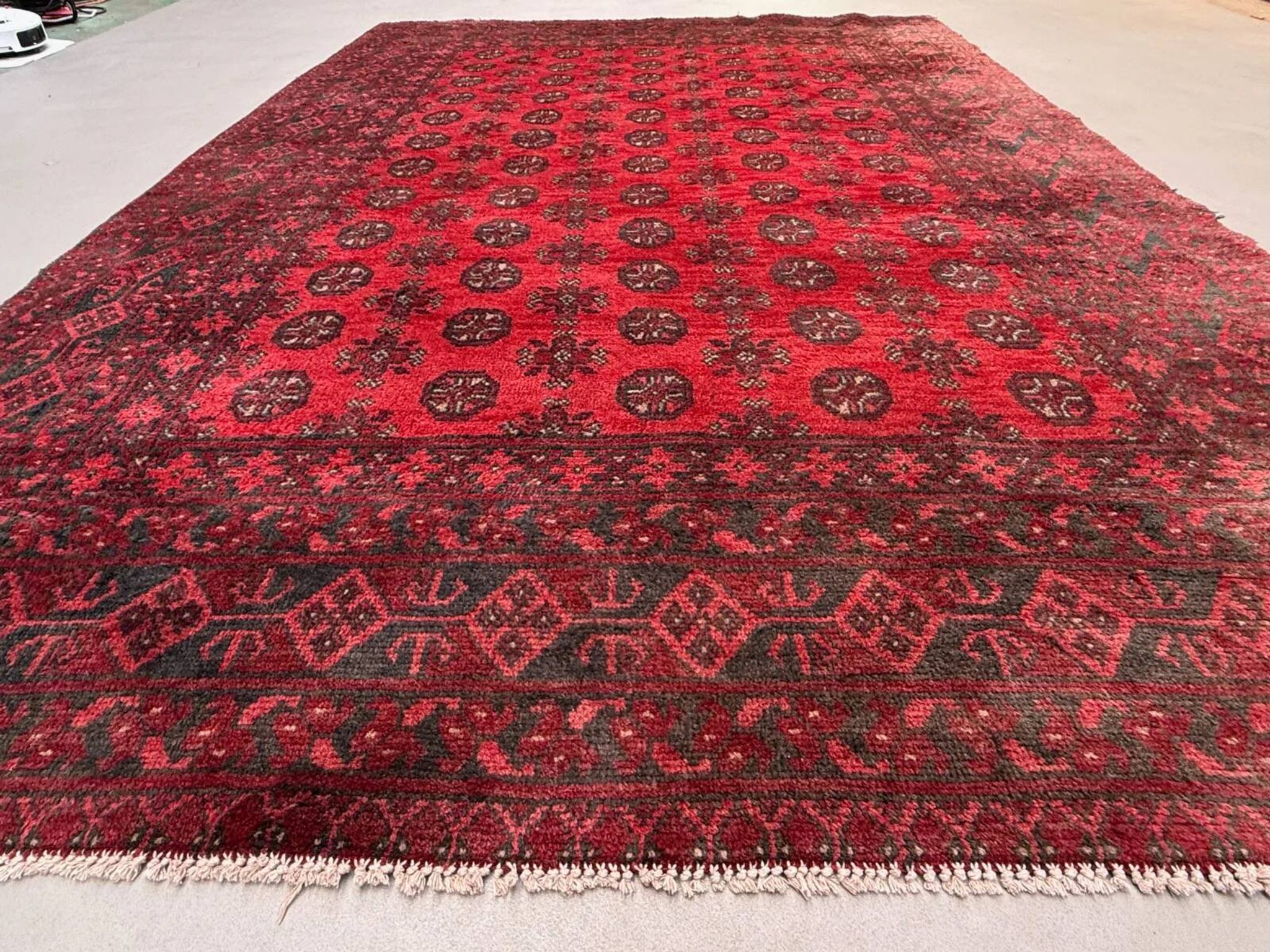Vintage Afghan Turkoman village rug 195x280 cm, red, black tribal large