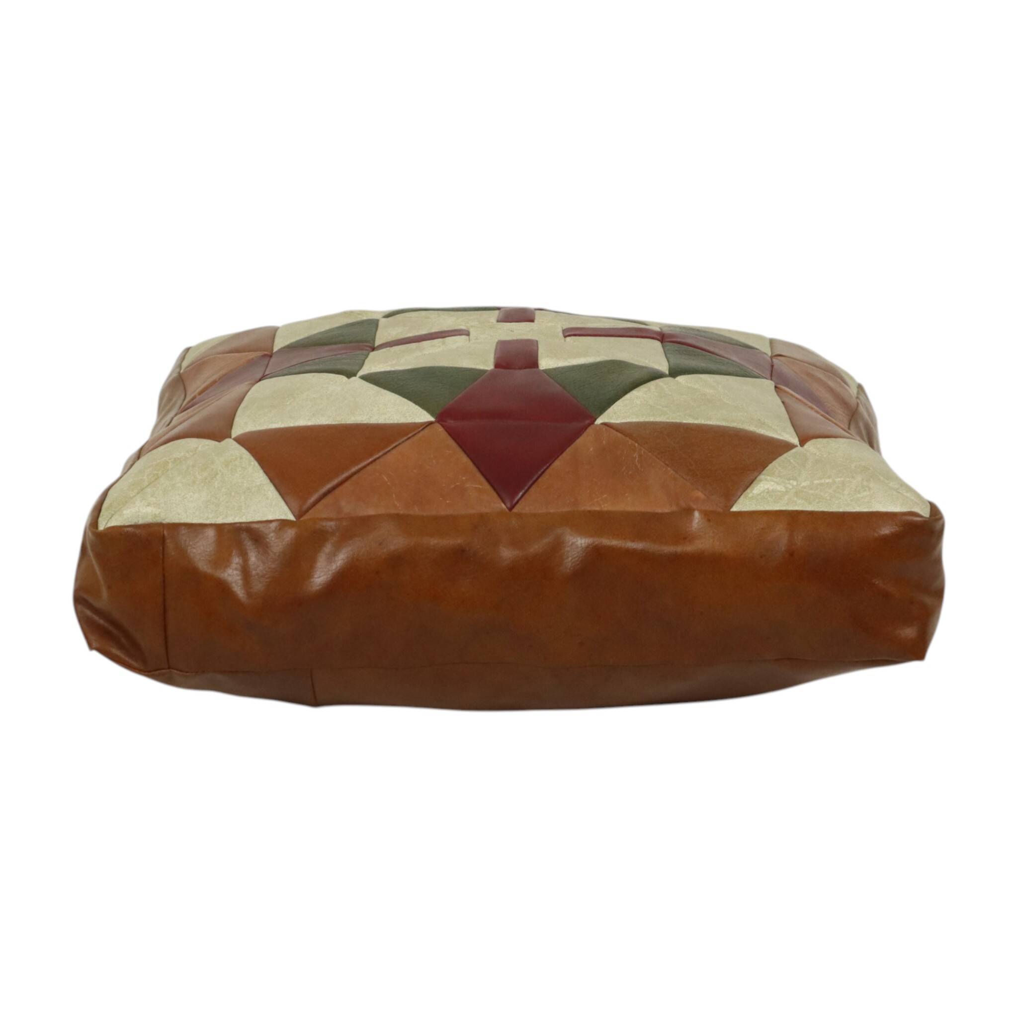Vintage Patchwork Cushion Diamond Pattern Faux Leather 45cm