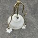 Antique brass chandelier with 3 lights and frosted glass shades.