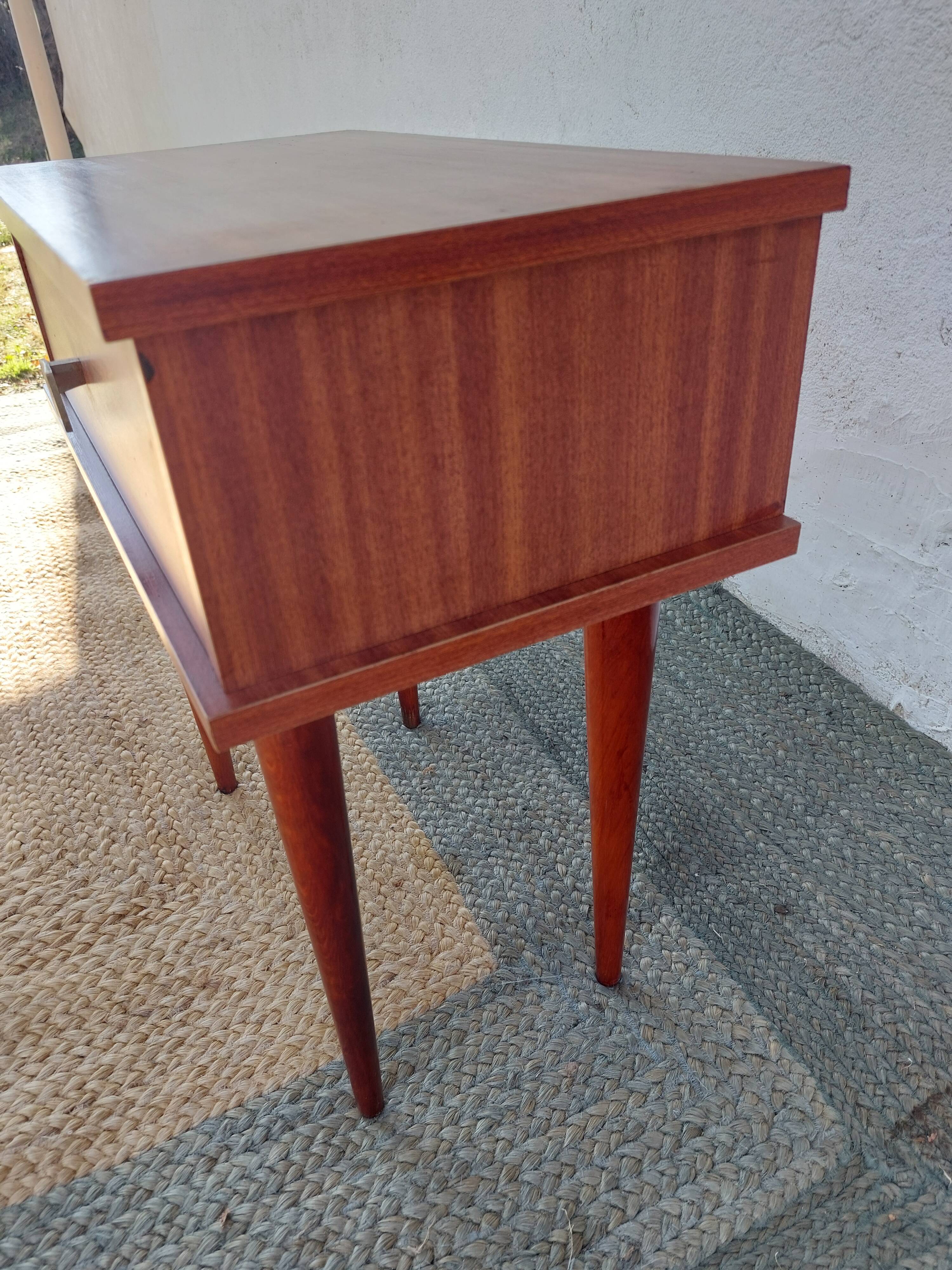 bedside table with spindle legs, vintage 70s