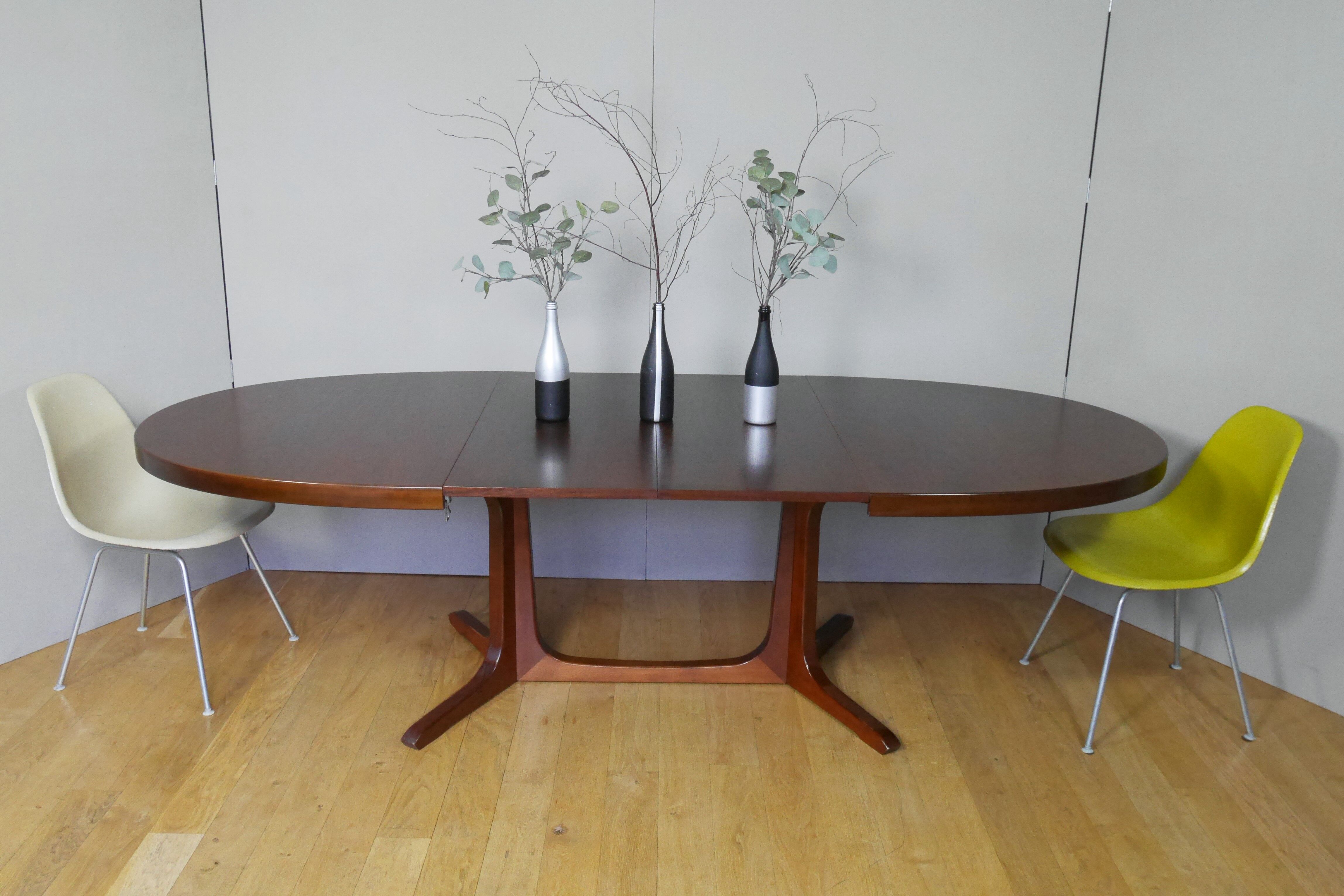 American walnut oval dining table with 2 60s extensions