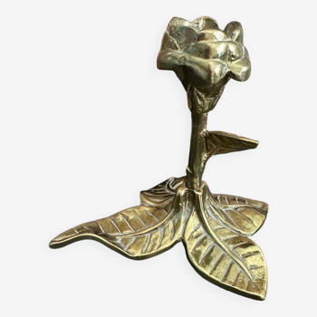 Antique candle holder chiseled solid brass pattern