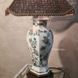 Asian lamp with wooden base, ceramic lamp foot 1940