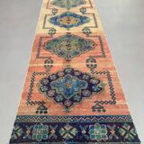 Tapis tribal vintage en laine, turc en détresse, 335x81 cm