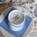 Vintage Guy Degrenne porcelain coffee set with "Carré bleu" decor