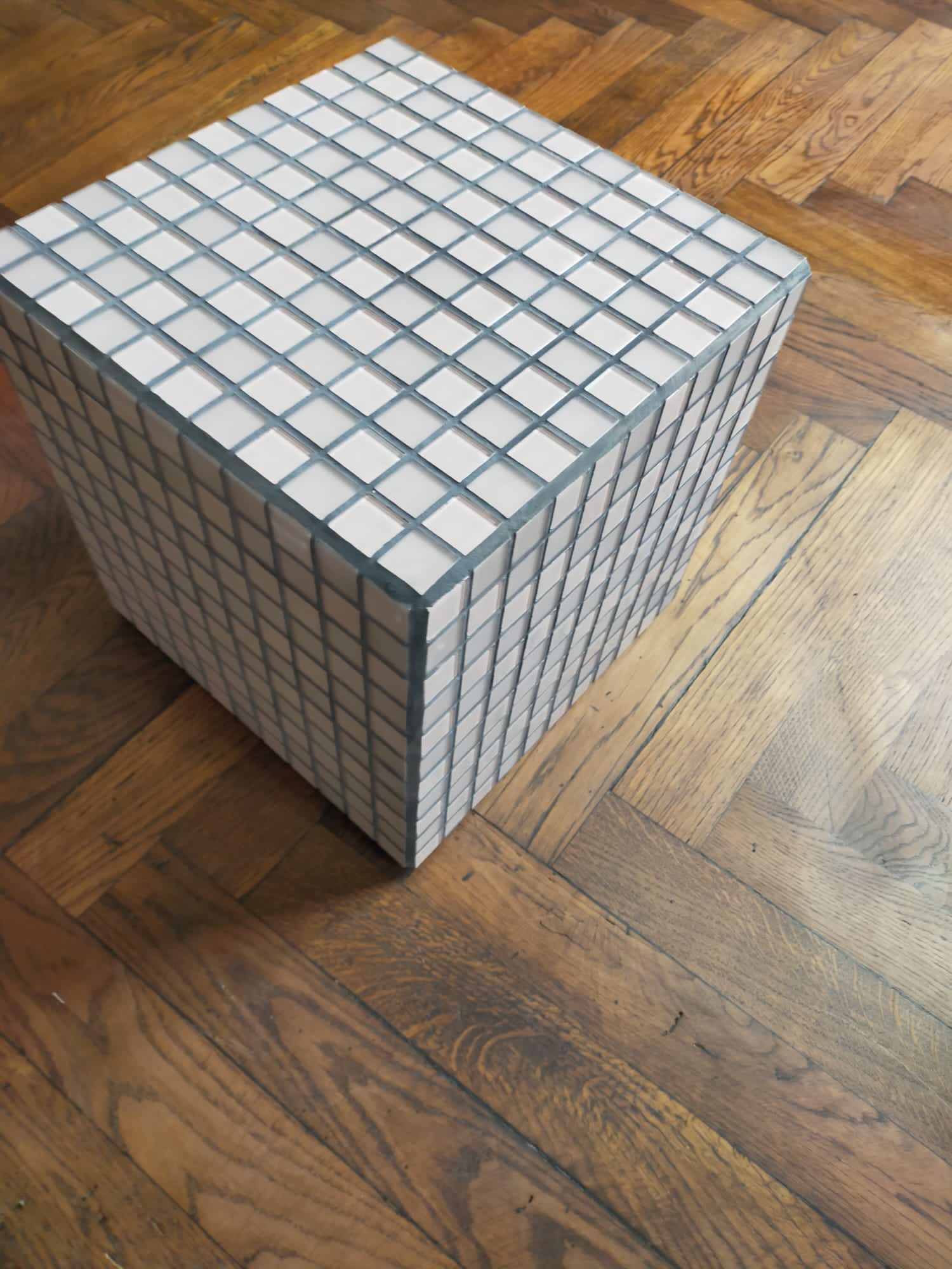Ceramic tile cube, stool end of sofa