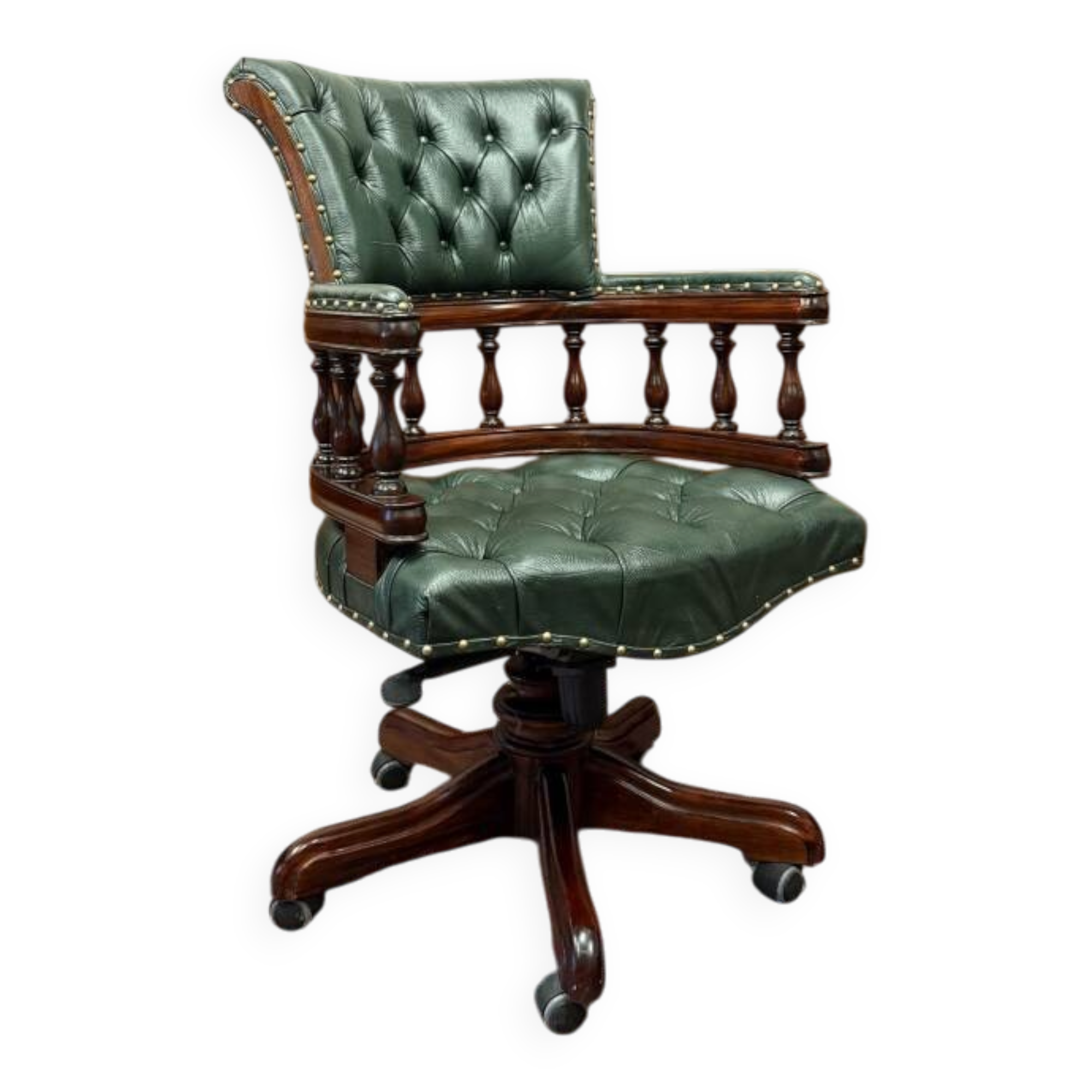 English Chesterfield Desk Chair Green