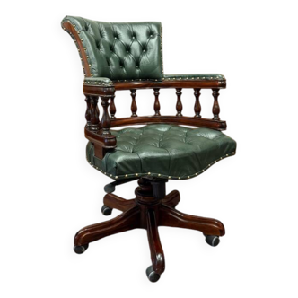 English Chesterfield Desk Chair Green