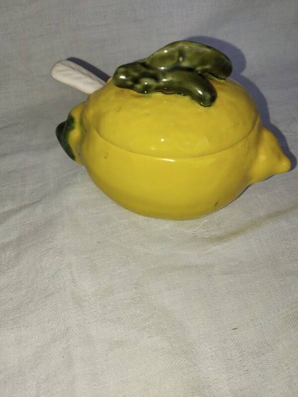 Confiturier citron – Faïence émaillée – Années 60–70 – Vintage