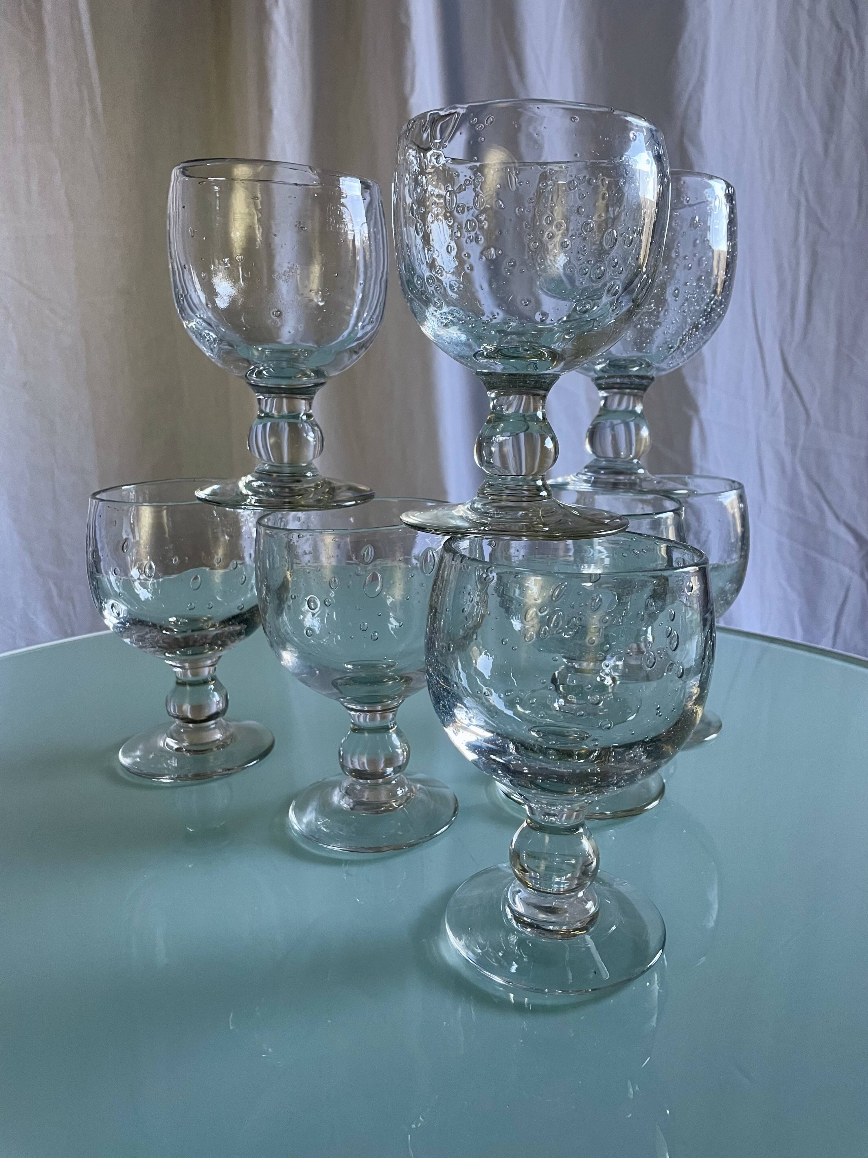 Vintage Biot-style bubbled stemmed glasses