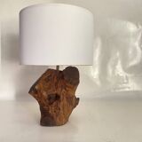Brutalist wooden lamp, new 2M fabric cable, lampshade