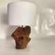 Brutalist wooden lamp, new 2M fabric cable, lampshade