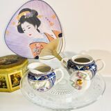 Small milk jug and sugar bowl from Japan with floral patterns from the 1930s/1940s.