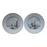 2 assiettes vintage signées avec un décor de mer