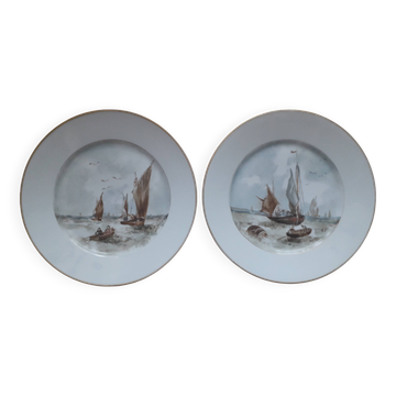 2 vintage signed plates with a sea decor