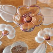 Vintage Frosted Glass Footed Bowl – Relief Decor of Pink Flowers