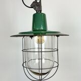 Green Enamel and Cast Iron Industrial Cage Pendant Light, 1960s