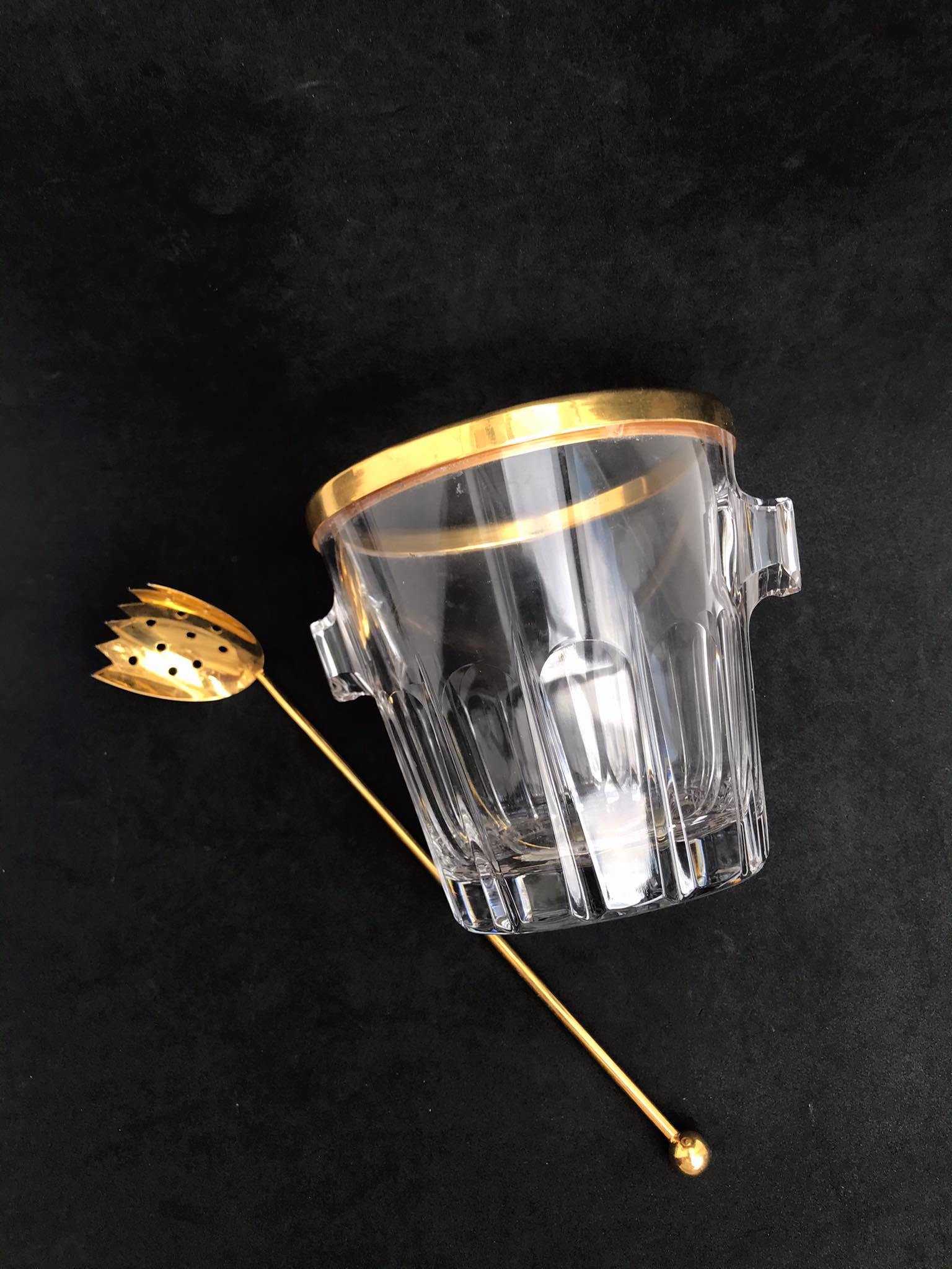 Ice bucket, moulded crystal made in Belgium by Val Saint Lambert