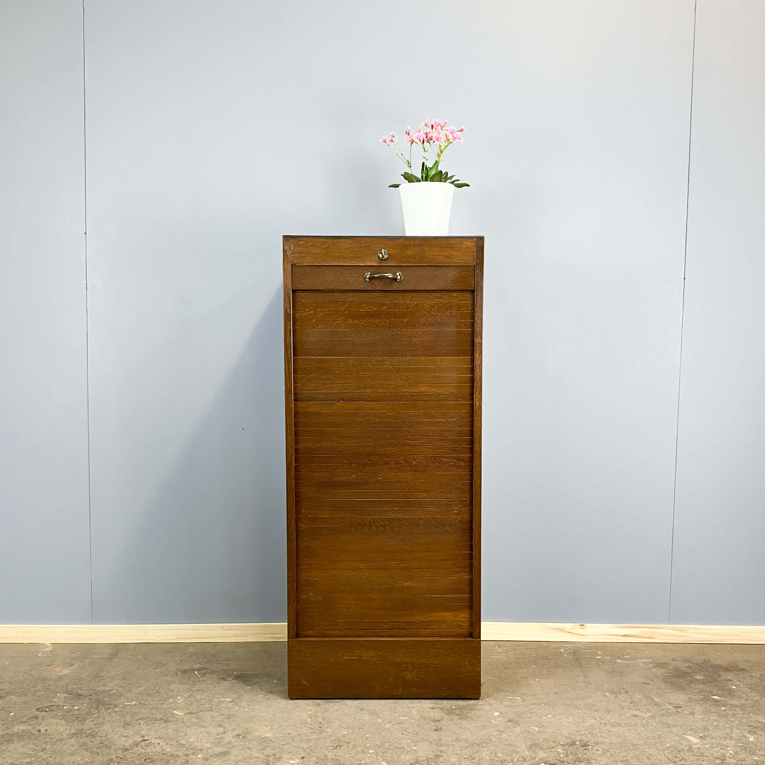 Roller shutter cabinet, dark oak, 1950s