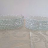 Vintage service of 12 pressed glass plates with bead decoration.