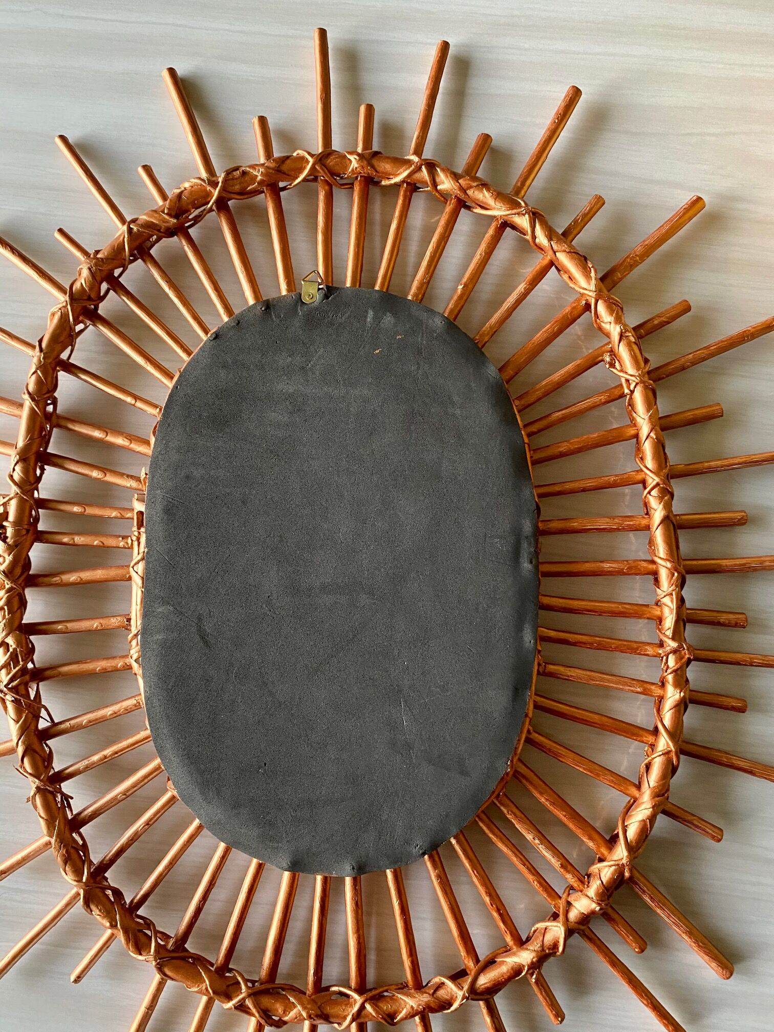 Miroir soleil rotin vintage 26x61cm