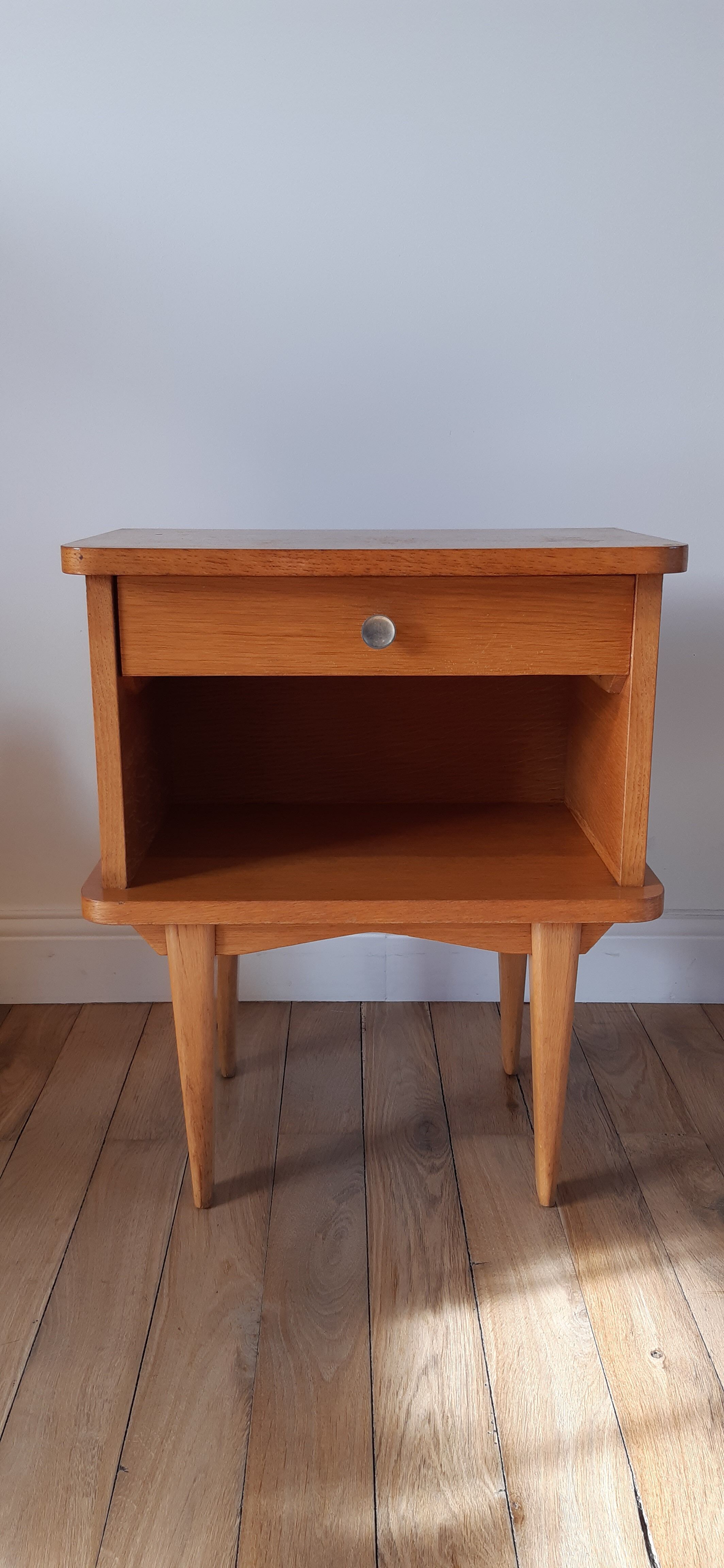 Scandinavian bedside oak compass feet 50-60s