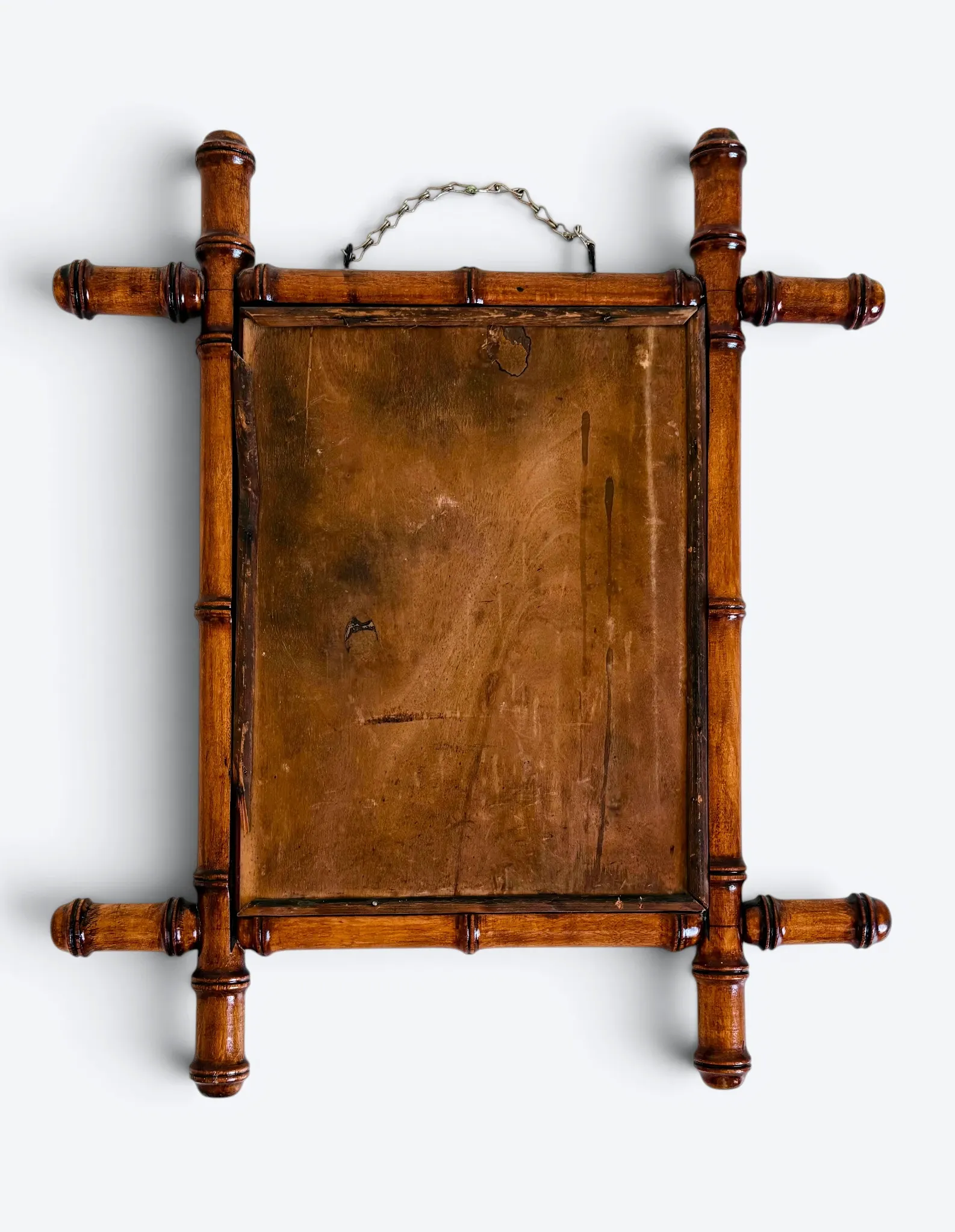 Antique Faux Bamboo Mirror, Bevelled Glass, France, c.1900, Original Patina