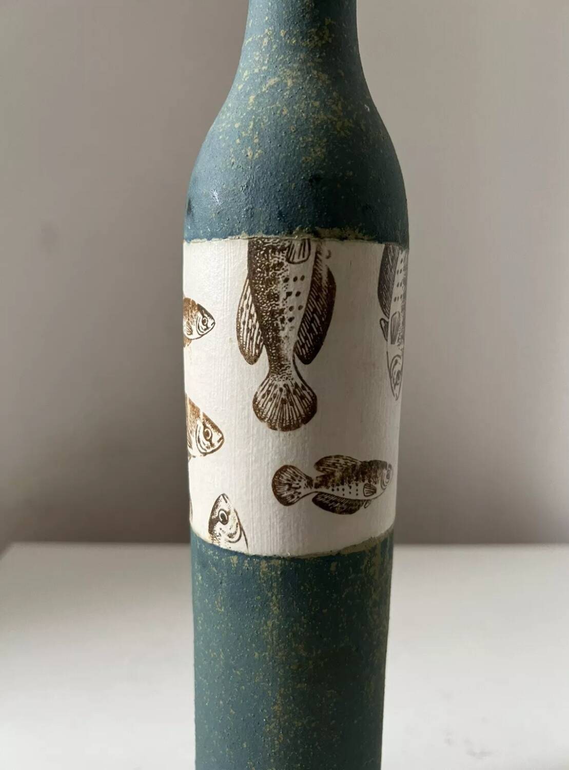 Amelie Panaget Nantes ceramic bottle/vase with fish decoration