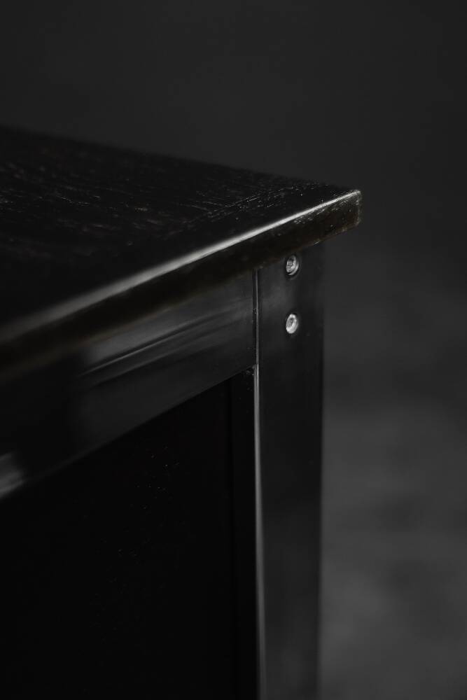 Vintage Mid-Century Danish Black Modern Minimalist Oak Office Desk with Chrome Base, 1970s
