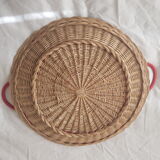 Vintage wicker tray nets and red handles