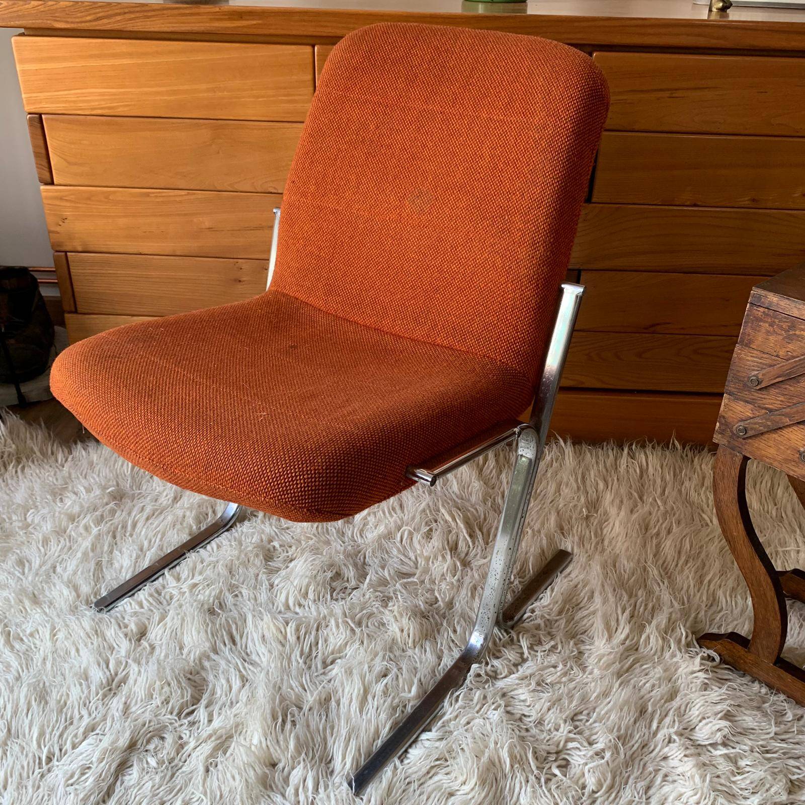 Fauteuil vintage en tweed orangé