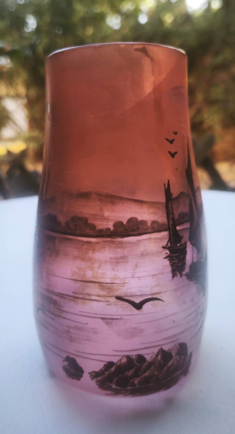 Vase signed Michel with a lakeside decoration.