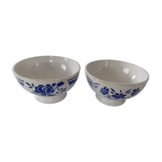 2 bowls decoration blue flowers earthenware Digoin Badonviller